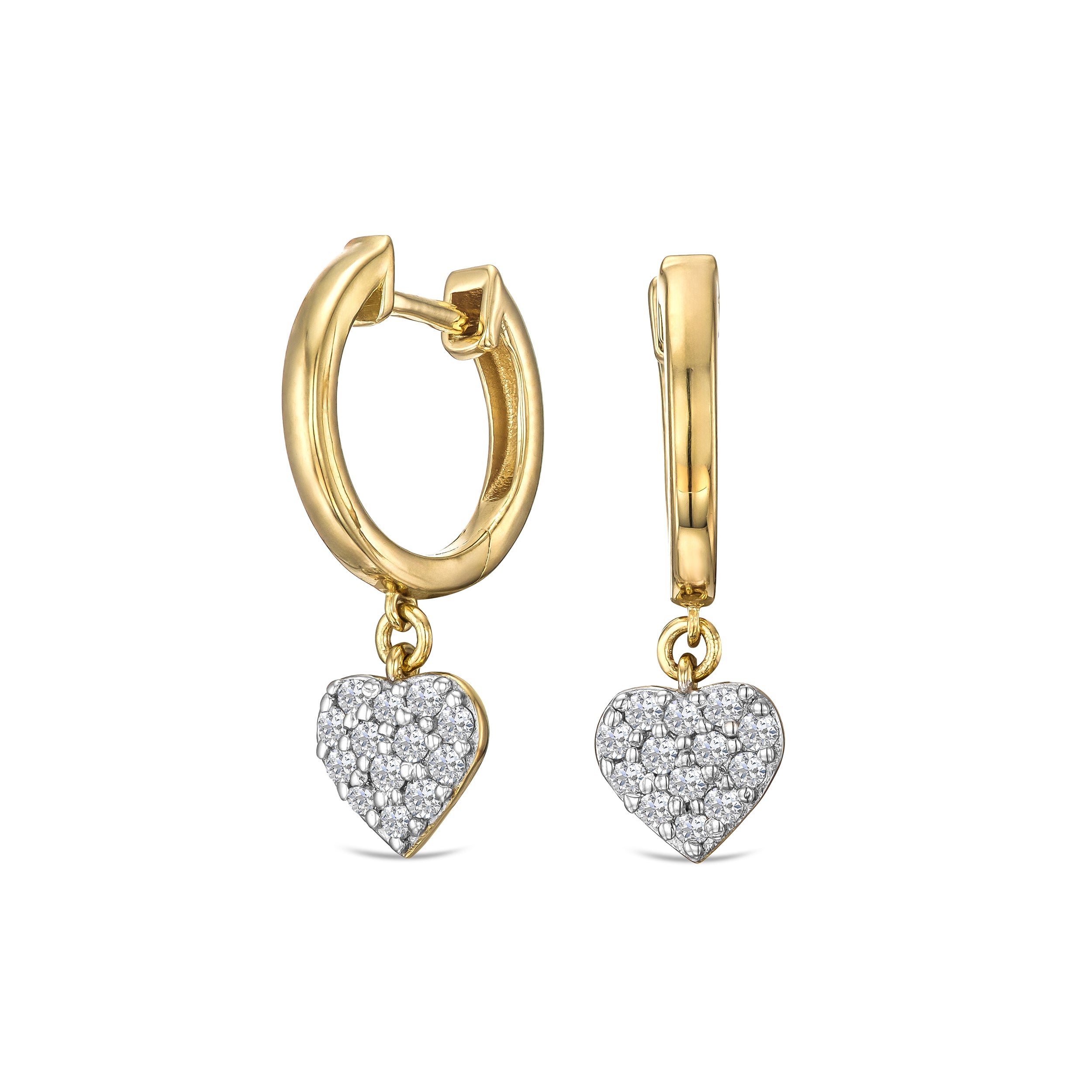 Heart Pave Drop Huggie Lab Diamond Earrings 0.29ct in 18k Gold Vermeil